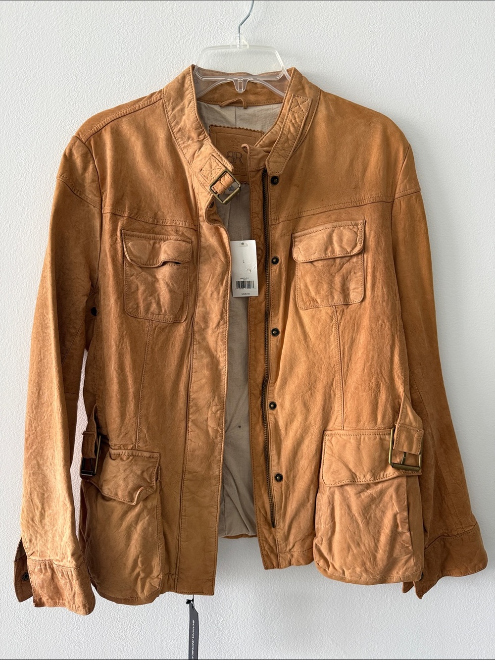 Banana Republic Men's Tan Leather Field Jacket with Buckle Details